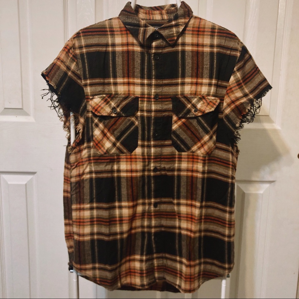 H&M Distressed flannel with cut off sleeves